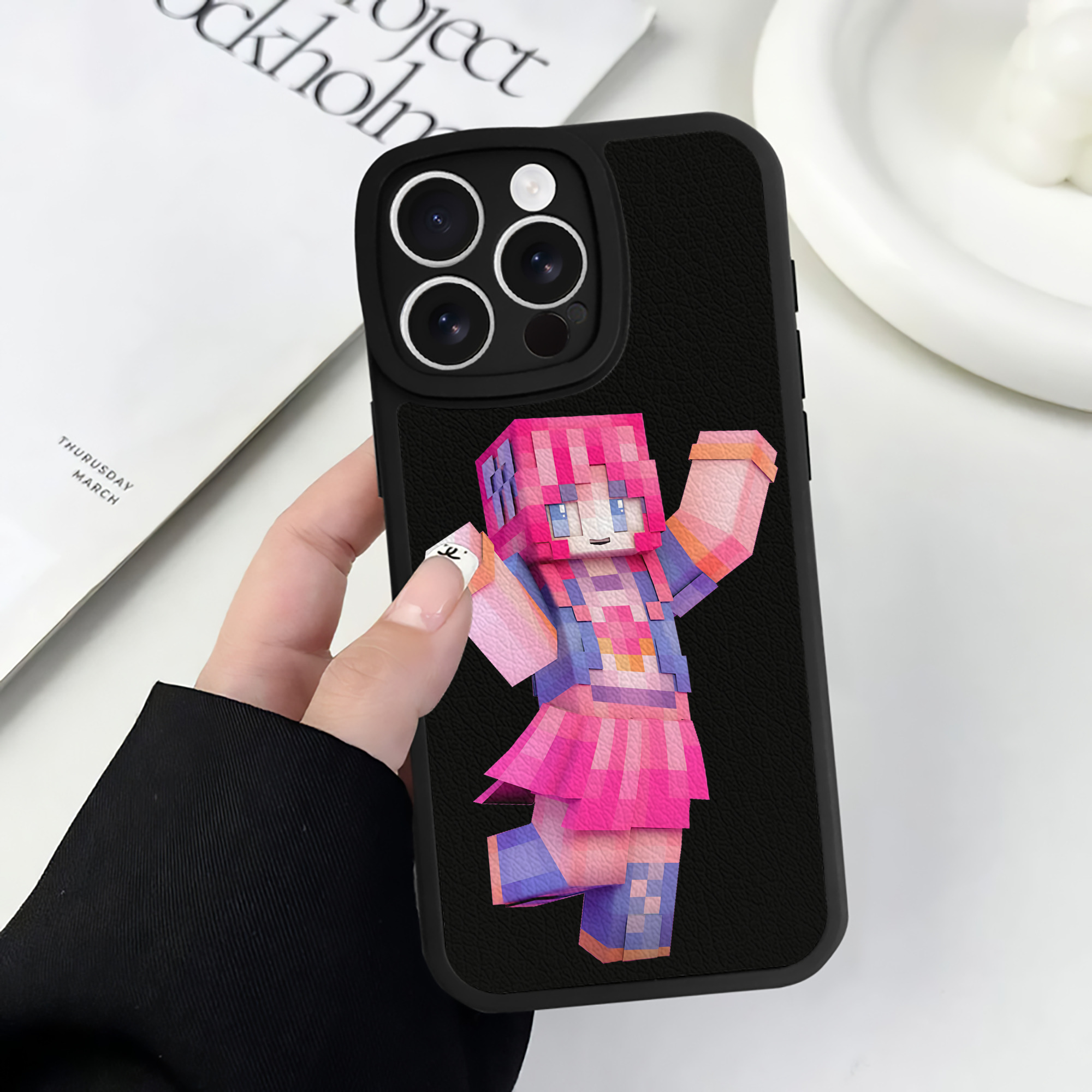 （画像用） マインクラフト ブロックの世界 Minecraft MC Block world 【iPhone 16シリーズ対応】シリコンスマホケース（レザー調） 材質：シリコン